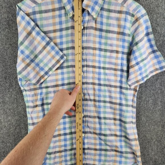 Brooks Brothers All Linen Button Up Short Sleeve Small Regent Colorful Check Men - Picture 3 of 12